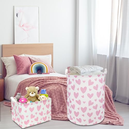 NTAOHAMPER Pink Heart Laundry Hamper, Laundry Basket, Girls Nursery Hamper,Waterproof Storage Bin for Bedroom,Clothes Organizer Basket, Room Decor(Pink Heart) - color: Pink Heart
