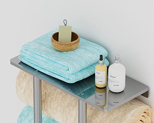Towel Racks for Bathroom Wall Mounted, Bethom Towel Rack with Shelf and 3 Hooks, Brushed Nickel Towel Storage Holder Wall for Large Rolled Towels - color: Brushed Nickel, size: Round Tube