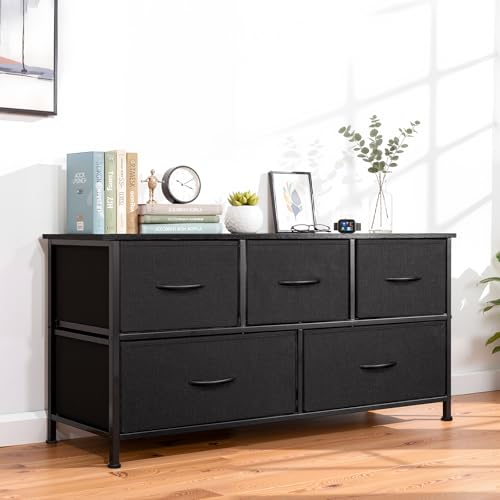 SHAWKEN Fabric Dresser with One-Piece Steel Frame,5 Drawer Dresser for Closet Organizer,Bedroom,Living Room,Hallway & Dorm Room(Black) - color: Black