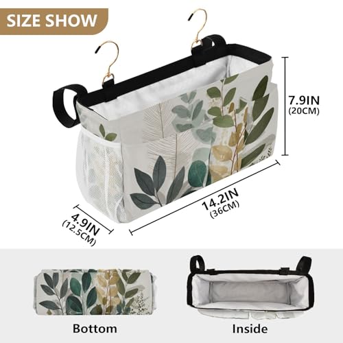 Bedside Caddy Hanging Bunk Bed Caddy Bed Organizer Hanging Pocket with 2 Hooks Bedside Storage Organizer Pocket Bag Holder Beige Boho Style Leaves - color: Beige Boho Style Leaves