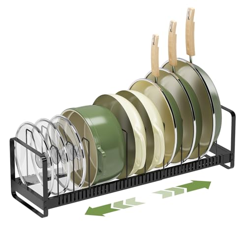 MUDEELA Pot Rack Pan Organizer inside Cabinet - Expandable Pot Lid Organizer for Cabinet with 12 Adjustable Dividers, Cutting Board Organizer Holder Baking Rack Kitchen Cabinet Storage Organization - style: 12 Dividers-Upgrade