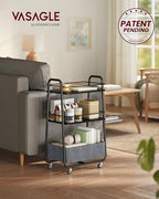 VASAGLE LILEA Collection - Storage Cart with Fabric Basket, 3-Tier Rolling Utility Cart with Wheels and Shelves, for Living Room Bedroom Kitchen, Ebony Black and Slate Gray ULRC001BE02 - color: Ebony Black + Slate Gray, style: 16.9"D x 11.8"W x 31.9"H