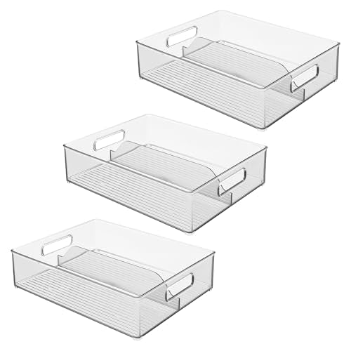 iDesign Divided Pantry Bin with Handles for Pantry, Refrigerator, or Freezer - Set of 3 - Clear - style: Pack of 3