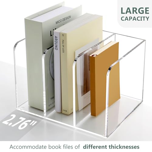SANRUI Acrylic Magazine Holder Desk Organizer Workspace Sorters，Clear Bookend File Sorter Holder，Folder Rack, Office Accessories Organization Storage with 3 Vertical Compartments - style: B5 File Rack