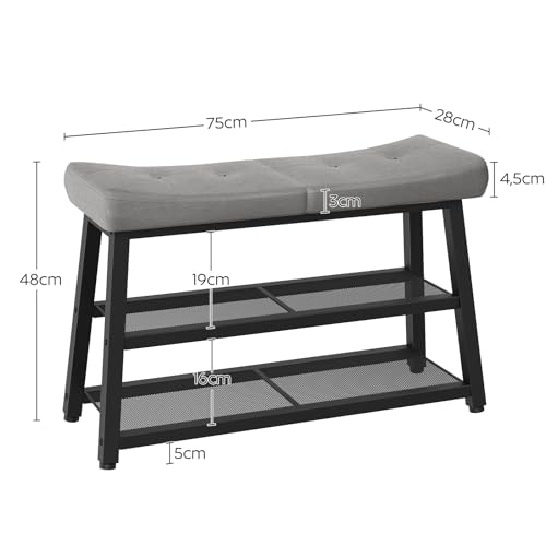 YATINEY Shoe Bench, 3-Tier Shoe Rack, Entryway Bench with Storage and Cushion, for Hallway, Foyer, Bedroom, Gray and Black HX02BG - color: Gray + Black