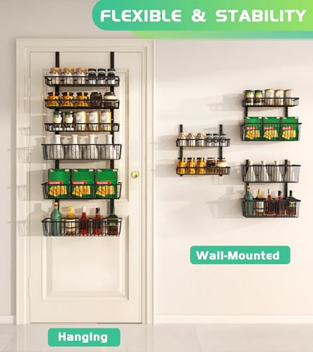 Mefirt Over The Door Pantry Organizer, Pantry Organization and Storage, 8-Tier Deep Baskets Hanging Heavy-Duty Metal, Wall Spice Rack Seasoning Shelves for Home & Kitchen, Laundry Room Bathroom, Black - color: Black, size: 8-Tier (16"W)