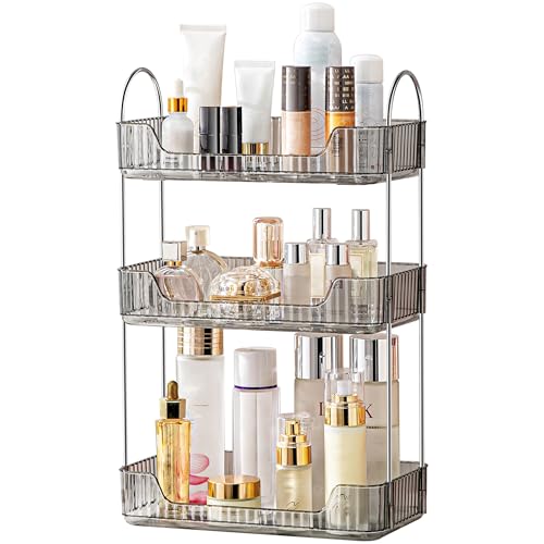 Akinbas 3 Tier Bathroom Organizer Countertop Makeup Perfume Tray Skincare Organizer for Bathroom Dresser Vanity (Grey) - color: Misty Grey, size: 3 Tier