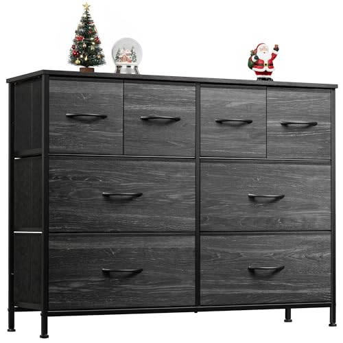 WLIVE Dresser for Bedroom with 8 Drawers, Wide Fabric Dresser for Storage and Organization, Bedroom Dressers, Chest of Drawers for Living Room, Closet, Hallway, Charcoal Black Wood Grain Print - color: Charcoal Black Wood Grain Print, style: 8 Drawers