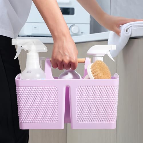 rejomiik Portable Shower Caddy Basket Plastic Cleaning Caddy Organizer Storage Tote with Handle for Bathroom, College, Dorm Room Essentials, Light Purple - color: Light Purple