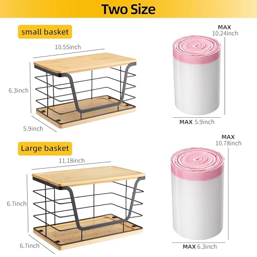 ALOCEO 2 Pack Large Garbage Bag Dispenser for 13/30/33 Gallon Bags, Potato and Onion Storage Baskets with Bamboo Lid, Stainless Steel Stackable Storage Bins for Kitchen Laundry Pantry Room - color: 2-pack - Xl&l Bamboo Bottom Black