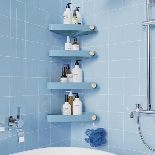 Sotfamily Plastic Shower Caddy Corner (For 90° Only), 4 Pack Adhesive Corner Shower Shelves for Bathroom Organizers and Storage, Light Blue - color: Light Blue, size: 4 Pack