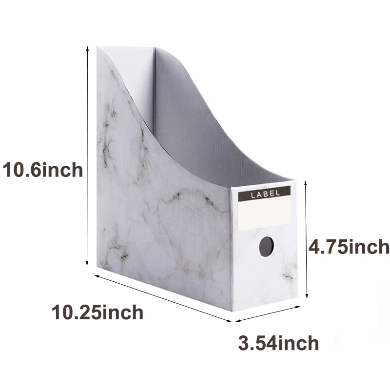 Foldable Desk File Holder Organizer Sturdy Cardboard Magazine Storage Box Document Rack with Blank Label Stickers for Home School Office (5, Marble) - color: Marble