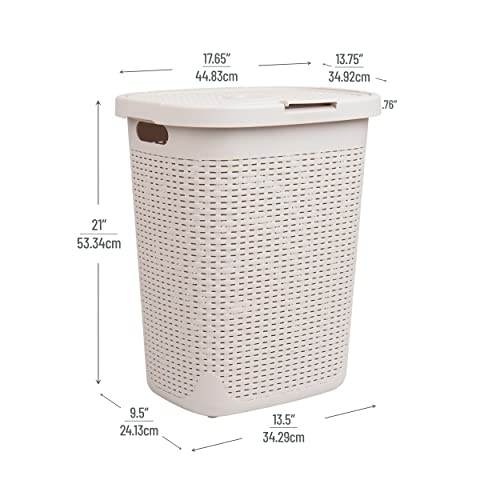 Mind Reader Slim Laundry Hamper with Lid, 50L Clothes Basket, Premium Wicker Design, Plastic, Ivory - color: Ivory