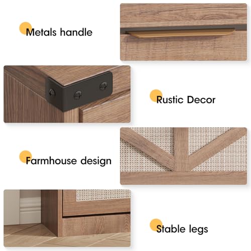 Halitaa Shoe Cabinet with 3 Flip Drawers & 2 Drawers,Freestanding Shoe Storage Cabinet for Entryway,Farmhouse Narrow Slim Organizer Rack for Foyer,Hallway,Rustic Oak Rattan - color: Rustic Oak Rattan, style: 3-Drawers