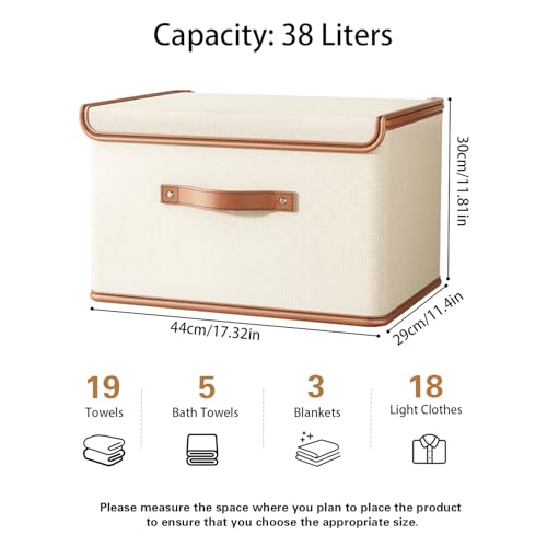 Tuza 4 Pack Storage Bins with Lids, Collapsible Closet Organizer Container, Fabric Organizer Box with Handles, Decorative Storage Boxes with Lids for Organizing Clothes, Books, File, White, Large - color: White, size: 4 Pack - Large