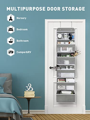 Yecaye 6-Tier Over the Door Storage Organizer, Flexible 1 Split into 2 Swing-proof Hanging Bathroom Storage Organization, Bedroom Organizer and Storage for Newborn Baby Essentials, Grey - color: Grey, size: 6 Tier