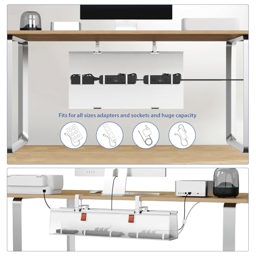 Zilink Under Desk Cable Management 30" No Drill Desk Cable Management Tray Clamp/Screw Mount Cable Tray Sturdy Waterproof Fabric Cord Organizer for Office, Home, White - color: White, size: 30"