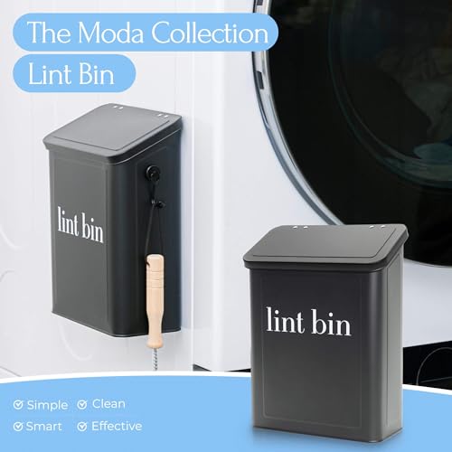 Magnetic Laundry Lint Bin for Dryer | Wall-Mounted Small Trash Can for Laundry Room | Includes Magnetic Hook & Lint Brush | Space-Saving Magnetic Laundry Trash Can | Matte Black - color: Matte Black