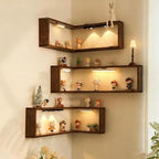 Smart Corner Shelves that Light up Your Space, Set of 3 Corner Floating Storage Shelves,Wooden Wall-Mounted Corner Shelf Display Rack, Space-Saving (Set of 3(LED Light not Included)) - size: Set of 3(LED light not included)