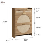 Rattan Shoe Storage Cabinet with 2 Flip Drawers & 2 Drawers, Freestanding Organizer for Front Door Entrance, Hidden Narrow Shoe Rack Cabinet Storage for Entryway, Rustic Oak Rattan - style: 2-Drawers