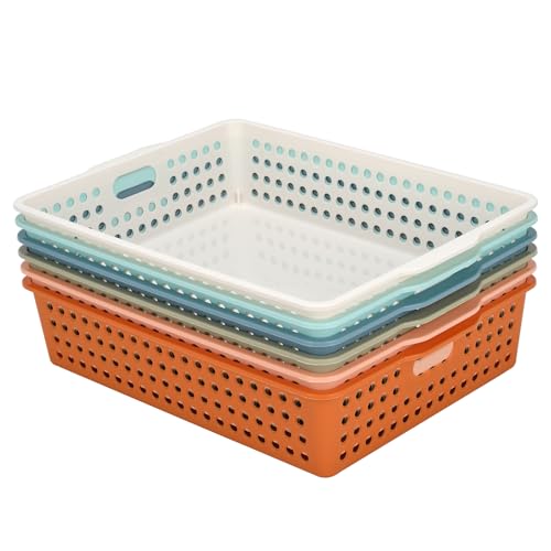Modern 6-Pack Stackable Paper Trays with Handles, A4 Desktop Document Organizer for Classroom, Office, Homework Collection