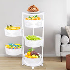 Multi-Layer Kitchen Storage Basket 5Tier Rotating Vegetable Organizer Cart with Casters Detachable Rolling Living Room Standing Rack with Shelve for Bathroom,110 lbs Bearing,14.3*36.2in (5Tier-White) - size: 5Tier-White