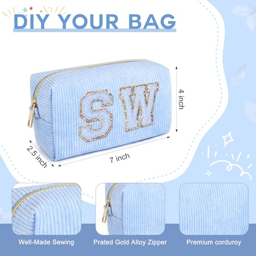 SOIDRAM 12PCS Checkered Makeup Bag Preppy Cosmetic Bag Bulk Blue Makeup Pouch Personalize Travel Toiletry Bag Organizer Cute DIY Makeup Brushes Storage Bag for Women - color: Corduroy Blue, size: 12 Pack