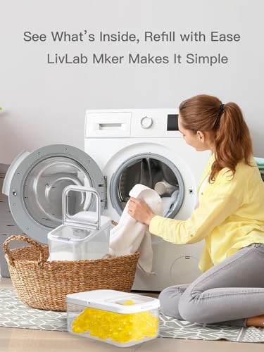 LivLab Mker Laundry Detergent Dispenser with One-Press Lid,Clear PET Powder container with Measuring spoon, Pods container 6L/13Lbs/200oz(290 Pods) - color: 2.2l-g