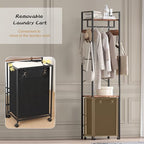 Coat Rack with Laundry Basket, Laundry Hamper Freestanding Hall Tree, Clothes Rack with Storage Shelves, 14.5 Gal Removable Bags on Wheels, Black and Brown JLH005SR - color: Black and Brown