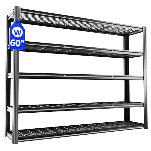 60" W Garage Shelving Heavy Duty Metal Shelving 3030LBS Storage Shelves Adjustable 5 Tier Metal Shelves for Storage Industrial Shelves for Garage, Warehouse, 24." D x 60'' W x 72'' H - color: Black-hidden Hole, size: 60" W x 24" D x 72" H