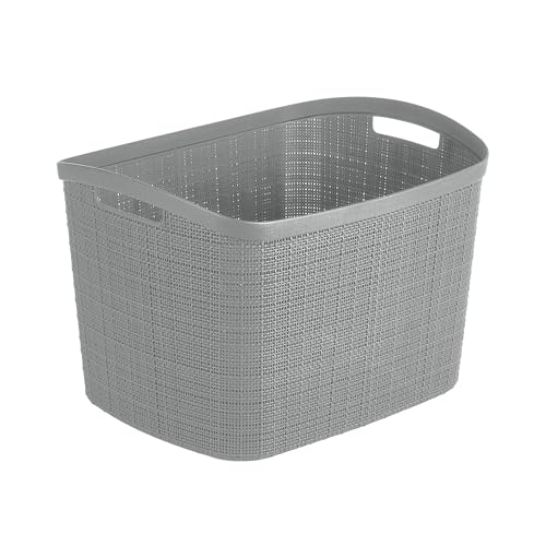 Curver Set of 2 XL 30.5 L Jute Decorative Plastic Organization and Storage Baskets - Perfect Bins for Home Office, Closet Shelves, Kitchen Pantry and All Bedroom Essentials, Grey - color: Grey, size: Extra Large 30.5L