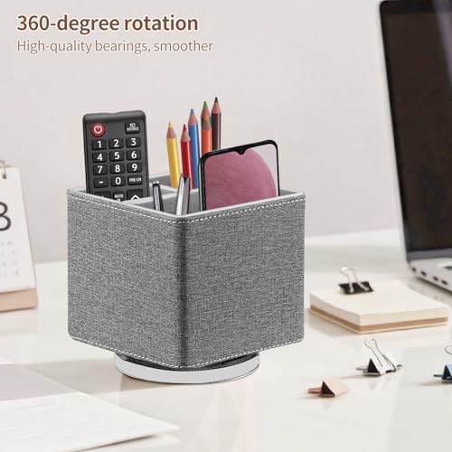 YAPISHI Remote Control Holder, 360° Swivel TV Remote Holder for Table, PU Leather Remotes Caddy, Nightstand Organizer for Media Controllers/Makeup/Office Supplies, Bedside Decorations for Living Room - color: Gray