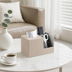 Square Tissue Box Cover with 2 Compartments Storage Organizer, PU Leather Tissue Box Holder with Remote Control Holder for Livingroom Nightstand, Multifunctional Cube Tissue Holder (Beige) - color: Beige
