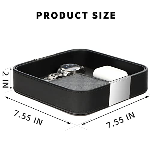 SANZIE Luxury Leather Desktop Storage Small Catchall Organizer Decorative Tray for Entryway Table to Hold Jewelry Watch Cosmetics Keys Phone Wallet, Home & Office Accessories (Metal Silvered, Black) - color: Black (Metal Silvered), size: 7.5" x 7.2" x 2"
