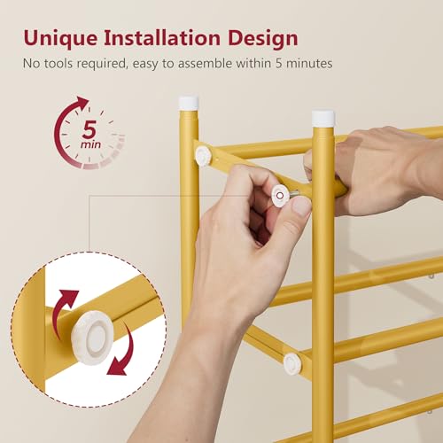 Tajsoon Expandable Shoe Rack for Closet 3 Tier, 28“-41“Adjustable & Stackable Shoe Shelf Storage, Metal Shoe Rack Organizer for Front Door Entrance, Closet, Garage, Entryway, Gold - color: Gold, size: 3 Tier