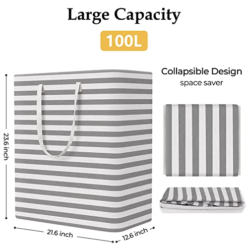 StorageRight Laundry Basket Hamper Large Collapsible Laundry Hamper with Easy Carry Handles，Freestanding Clothes Hampers for Laundry, Bedroom, Dorm, Clothes, Towels, 100L, Grey - color: Grey, size: 100L