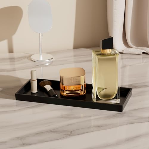 Vanity and Bathroom Tray, 11.8" ABS Countertop Organizer,Waterproof Vanity Tray for Toilet Tank,Perfume,Soap,Keys,Bathroom Accessories,Kitchen and Bath Trays,Non Slip Small Trays,Black - color: Black, size: 11.8" x 5" x 0.7"