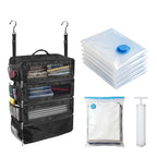 Suitcase Organizer, Travel Luggage Organizer Portable Hanging Travel Shelves Collapsible Hanging Packing Cubes for Carry on Suitcase with 5 Medium Vacuum Storage Bags and Hand Pump,Black