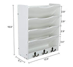 PAG 5-Tier Wall File Holder Hanging Mail Organizer Wood Magazine Literature Rack with 6 Hooks, White - color: White