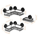 KEGII Corner Shower Caddy Suction Cup, Corner Shower Shelves with Soap Holder, No Drilling Suction Cup Bathroom Organizer with Hooks, Removable Bathroom Storage Rack, 3 Pack - Black