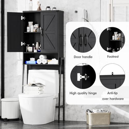 Over The Toilet Storage Cabinet with 2-Door Design Bathroom Organizers and Storage with Anti-Tip Device Over Toilet Organizer with Shelves for Bathroom,Restroom,Laundry Black - color: Black