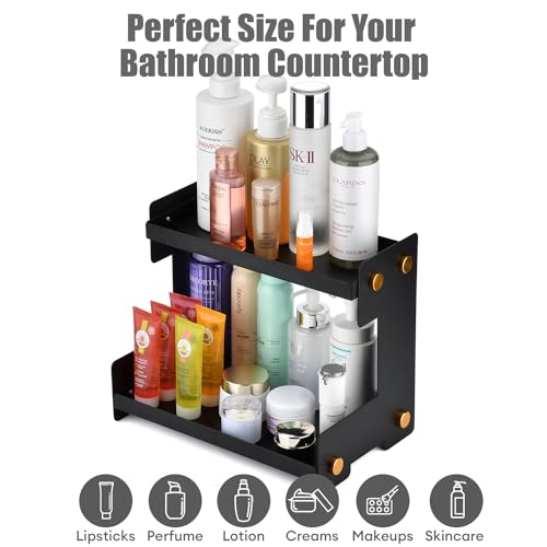 FFK 2 Tier Bathroom Countertop Organizer, Storage Shelf for Cosmetics, Ideal for Cabinet, Pantry, and Desktop, for Kitchen and Office - color: Black 1