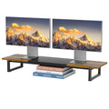 Simple Trending 38 Inch Dual Monitor Stand Riser, Wood and Steel Desktop Organizer for Home Office, Wood and Blck - color: Rustic Brown and Black