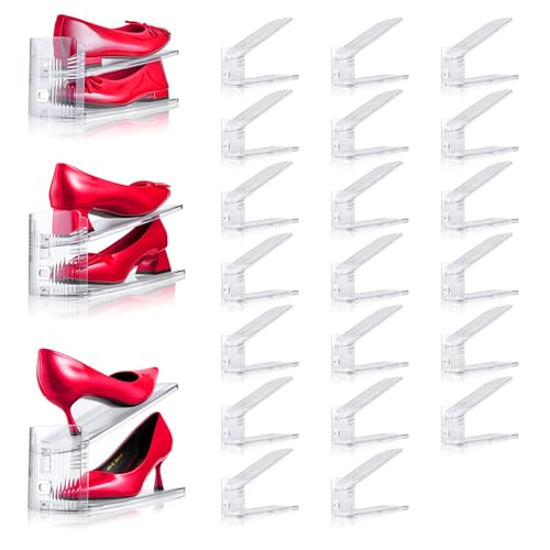 20PACK Shoe Slots Organizer for Closet,Adjustable Shoe Rack Holder Shoe Space Savers Double Layer Stack Shoe Racks for Closet Organization(Transparent) - color: Transparent, size: 20 Pack