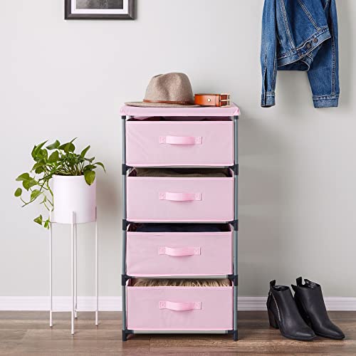 Juvale 4-Tier Dresser for Bedroom - 16.5 x 13 x 33 in, Pink, Modern - Closet Dresser with 4 Fabric Drawers for Clothes & Bedroom Storage - color: Pink