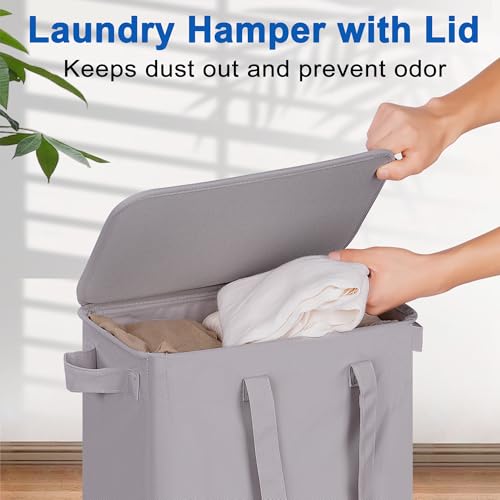 Vincona Slim Laundry Hamper with Lid and Wheels, Small Rolling Laundry Basket with Handle for Small Spaces, Tall Dirty Clothes Hampers for Dorm, Bathroom and Bedroom, 55L, Grey - color: Grey, size: 55L