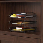 Deco Brothers Stackable Sliding Letter Tray Paper Organizer, 3 Tier, Black