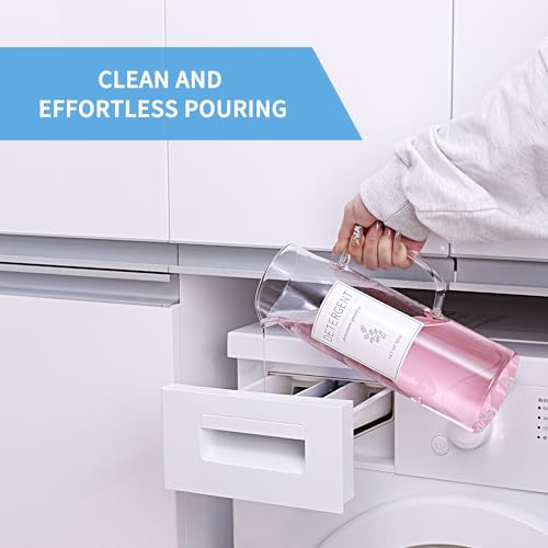 Laundry Detergent Dispenser Set with Labels and Handle for Laundry Room Organization and Storage- Easy Pour 2 Pack 50 oz Liquid Laundry Containers for Laundry Room Decor, Farmhouse Decor - color: Glass Lid