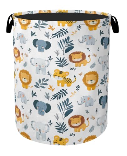 Cute Wood Animals Foldable Canvas Laundry Basket with Handles - Toy Organizer, Heavy Duty for Home，Bedroom, Dorm, Bathroom - color: Cute Forest Animals