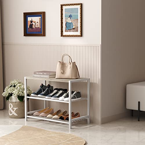 HOMEFORT 3-Tier Shoe Rack, Shoe Storage Shelf, Industrial Shoe Tower, Narrow Shoe Organizer for Closet Entryway, Small Shoe Rack Table with Durable Metal Shelves, White Oak - color: White Oak, size: 3-Tier (11.8"D x 23.23"W x 16.9"H)